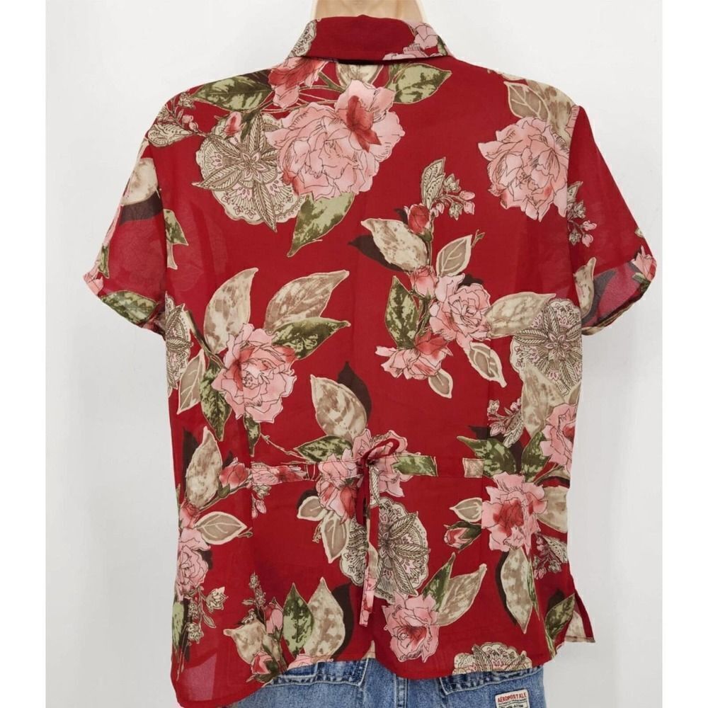 Emma James Petite Women's Button Blouse Short Sleeves Floral Chiffon - Picture 5 of 7